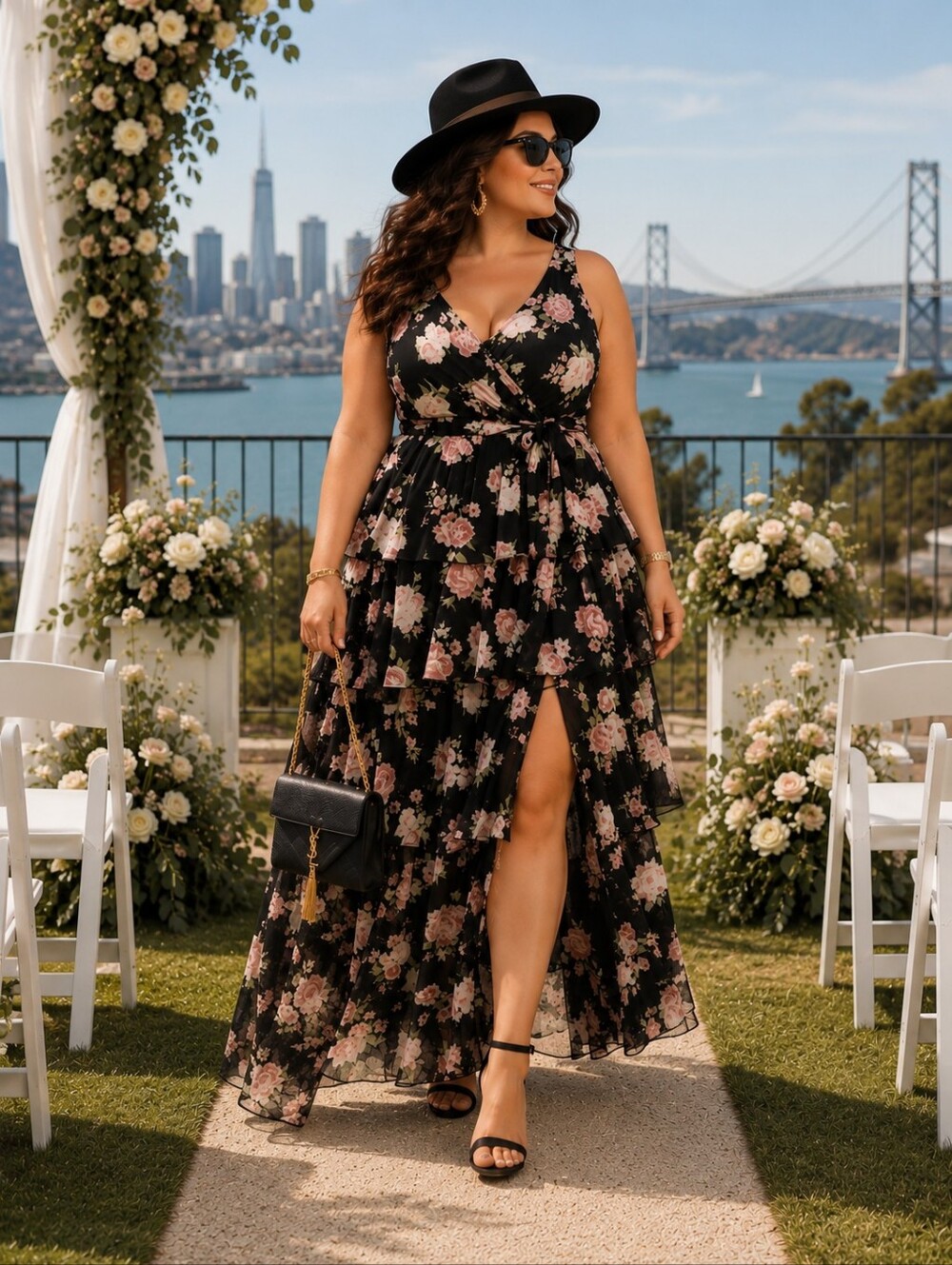 City Studio NWT Floral Belted Tiered Maxi Dress Size 2X=18W-20W - Picture 2 of 7